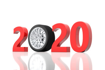 Obraz na płótnie Canvas New Year 2020 with Wheel concept - 3D Rendering Image
