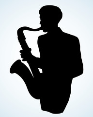 A man plays the saxophone. Vector drawing