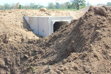 irrigation structure of rice fields beside the road