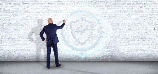 Man holding a Shield web security concept 3d rendering