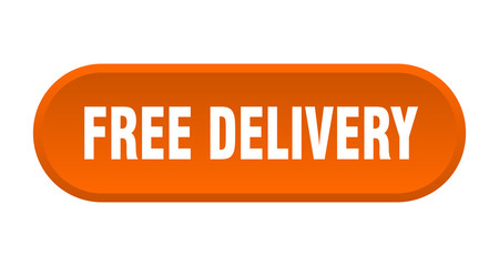 free delivery button. free delivery rounded orange sign. free delivery