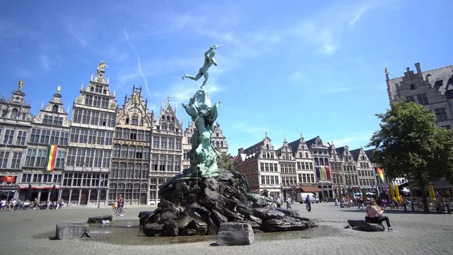 Footage for editorial use only, Brabo's monument in Antwerp city, Belgium in summber 2018