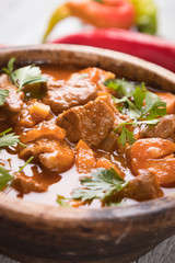 Beef goulash served in bowl