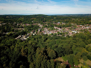 Aerial view of a small town in the countryside