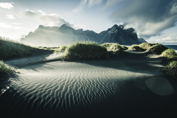Fototapeta premium Location place Stokksnes cape, Vestrahorn (Batman Mountain), Iceland, Europe.