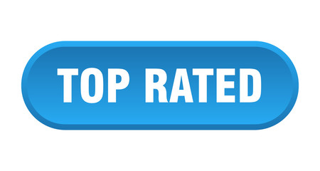 top rated button. top rated rounded blue sign. top rated