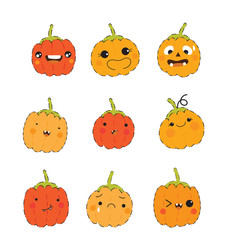 Happy halloween cute pumpkin character vector set.