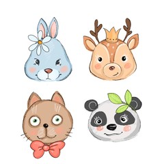 Obraz na płótnie Canvas set of cute animals. Rabbit, panda, deer and cat