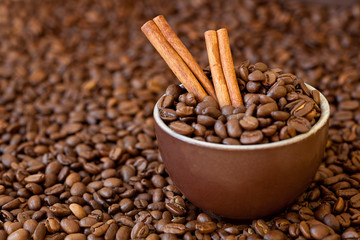Stiill Life With Cinnamon Sticks And Coffee Beans