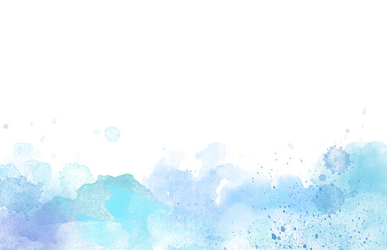 Light Blue Watercolor paint border isolated on white