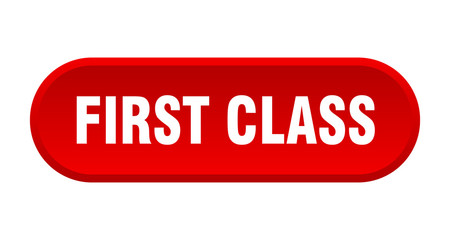 first class button. first class rounded red sign. first class