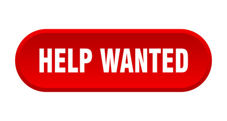 help wanted button. help wanted rounded red sign. help wanted