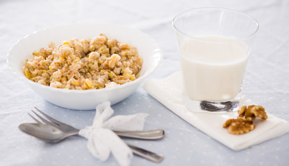 plate with cereal porridge for breakfast