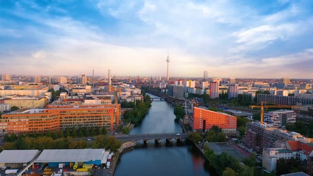 Aerial berlin skyline view from above drone video in 4k.