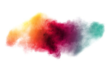 Colorful background of pastel powder explosion.Multi colored dust splash on white background.Painted Holi.