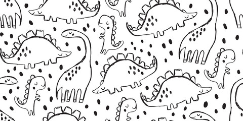 kids dino pattern as outline ink kids drawing