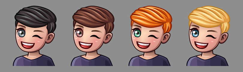Emotion icons winks man for social networks and stickers. Vector illustration