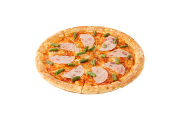 Delicious classic italian pizza with ham and asparagus bean