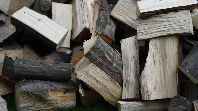 Quartered hornbeam firewood on stack