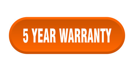 5 year warranty button. 5 year warranty rounded orange sign. 5 year warranty