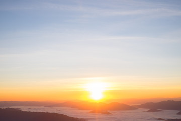 Fototapeta na wymiar Dramatic sunset and sunrise over mountain morning twilight evening sky.
