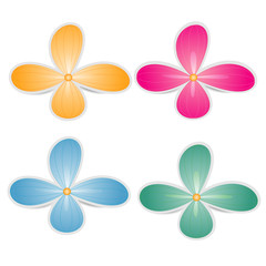 Bright colored paper flowers on a white background