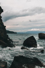 Vocation in Greece, Corfu. Water, cliff, mountains, and beautiful summer evening 