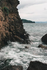 Vocation in Greece, Corfu. Water, cliff, mountains, and beautiful summer evening 