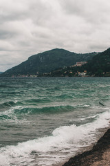 Vocation in Greece, Corfu. Water, cliff, mountains, and beautiful summer evening 