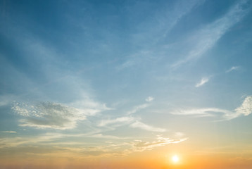 Sunset sunrise sky with cloud and twilight light.