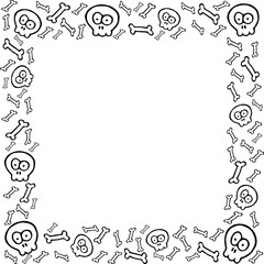 Halloween skull and crossbones square frame vector illustration for decor design