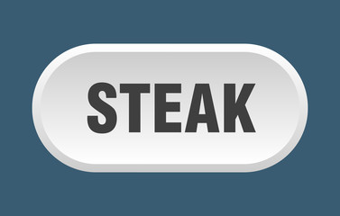 steak button. steak rounded white sign. steak