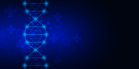 DNA strand and molecular structure. Genetic engineering or laboratory research. Background texture for medical or scientific and technological design.