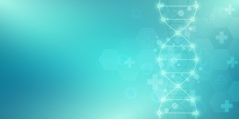 DNA strand and molecular structure. Genetic engineering or laboratory research. Background texture for medical or scientific and technological design.