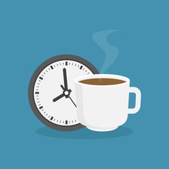Coffee time with blue background flat design vector illustration