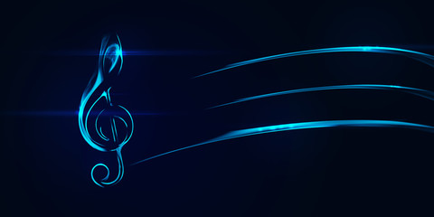 Abstract music clef icon element on black. Composition of glowing lines and motion blur traces. Movement and innovation concept. - futuristic illustration