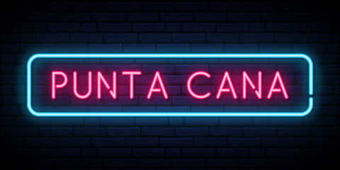 Punta Cana neon sign. Bright light signboard. Vector banner.
