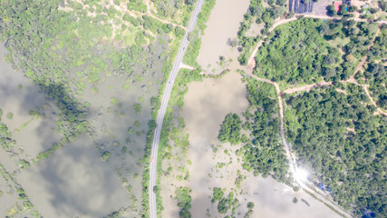 Aerial view of major floods Caused by river overflowing  Resulting in the northeast region Of...