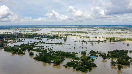 Aerial view of major floods Caused by river overflowing  Resulting in the northeast region Of...