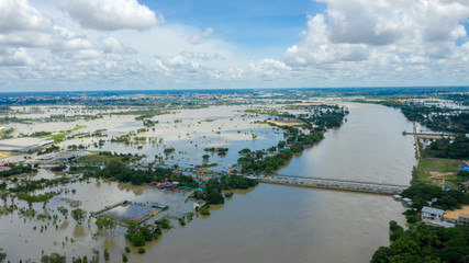 Aerial view of major floods Caused by river overflowing  Resulting in the northeast region Of...