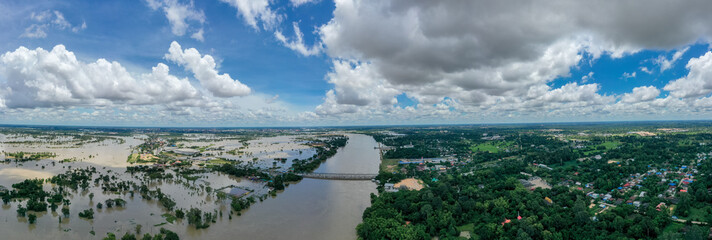 Aerial view of major floods Caused by river overflowing  Resulting in the northeast region Of...