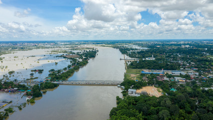 Aerial view of major floods Caused by river overflowing  Resulting in the northeast region Of...