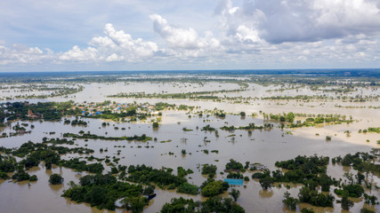 Aerial view of major floods Caused by river overflowing  Resulting in the northeast region Of...