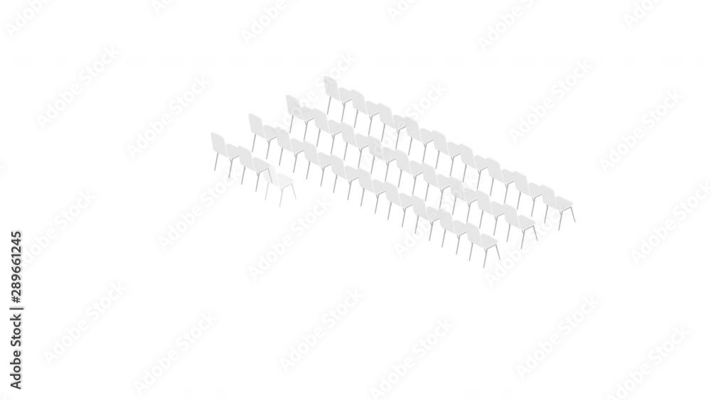 Aufkleber meeting room setup layout configuration theater style, 3d virtual isometric concept design illustrat