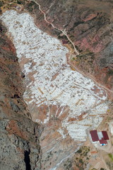 Aerial view of Salt ponds in Maras, Cuzco, Peru