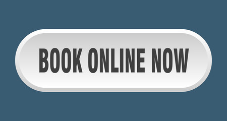 book online now button. book online now rounded white sign. book online now