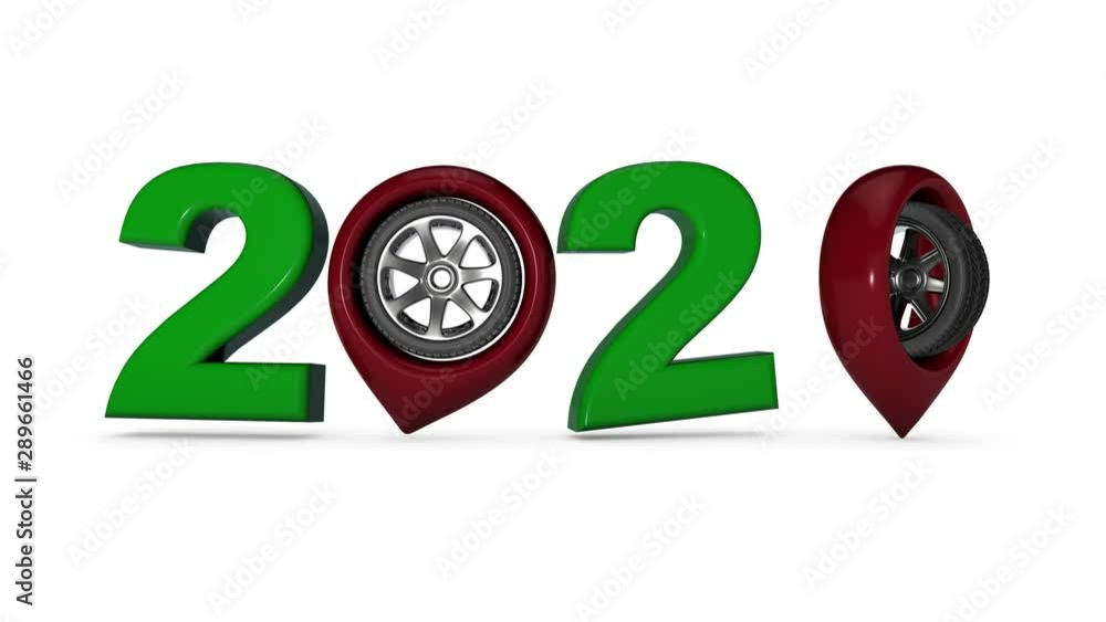Poster 3d animation of moving navigation pins and numbers forming the date of 2020 new year.