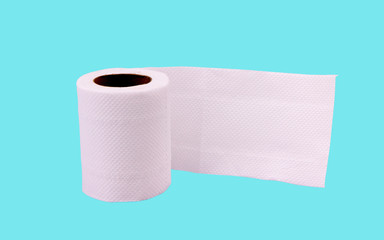 toilet paper isolated on the blue background.
