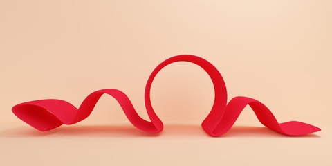 Abstract background with red ribbon wave. 3d rendering