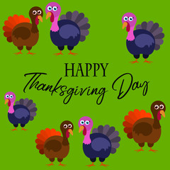  Turkey bird, flat, vector illustration